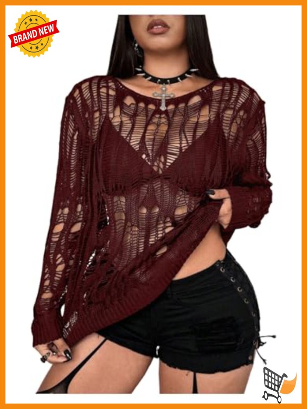Y2K Cut Out Long Sleeve See Through Knit Punk Sweater